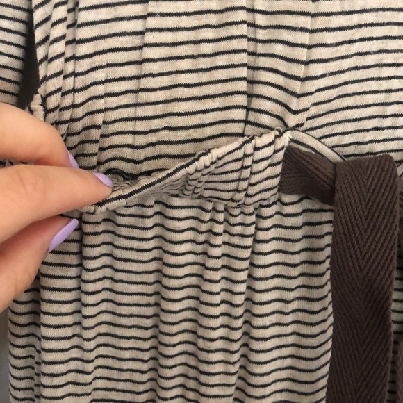 SANDRO KNIT STRIPE DRESS IN CREME/BLACK STRIPES WITH BROWN TIE - Picture 4 of 13